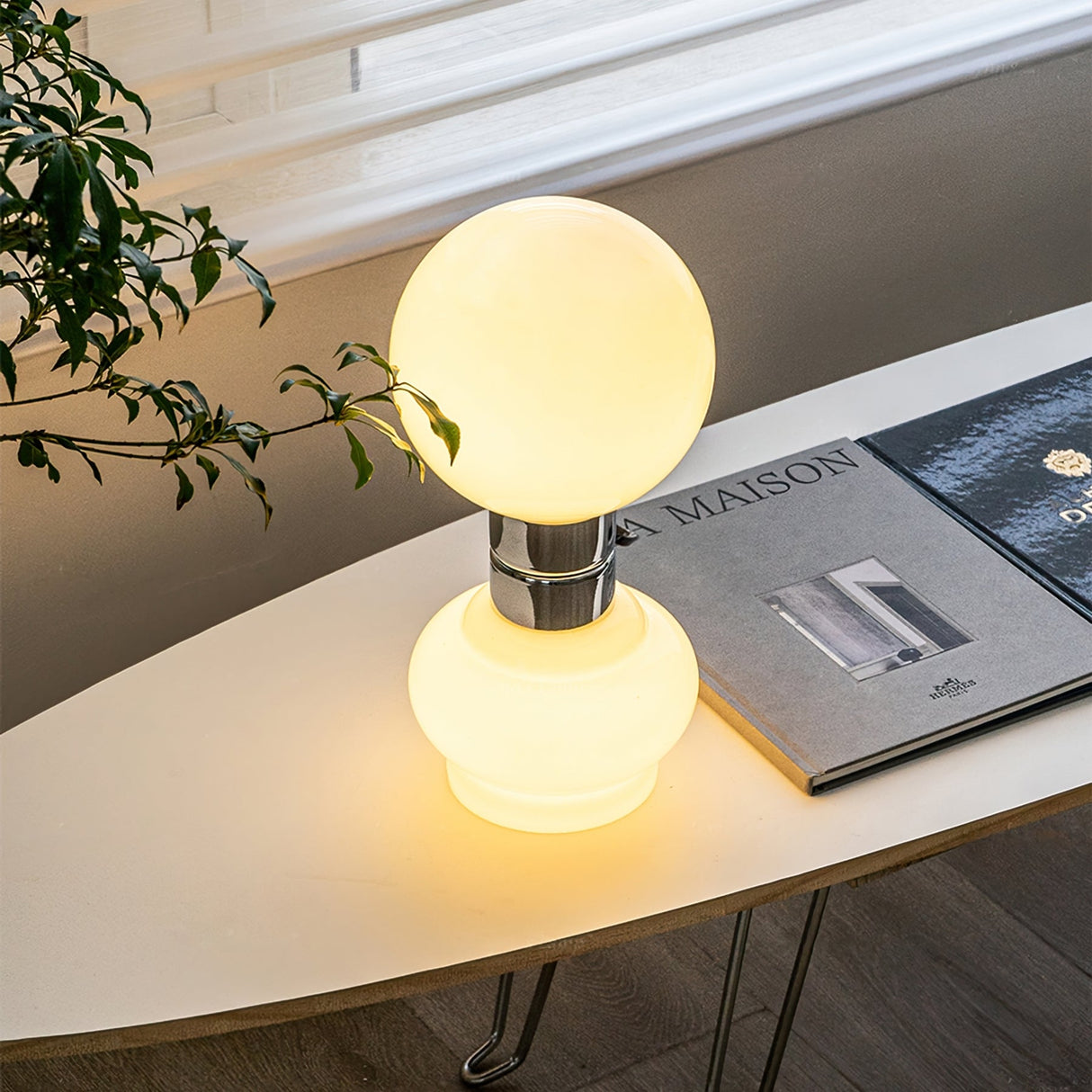 Modern Glass Table Lamp  White Globe Chrome Accent - Product detail 6