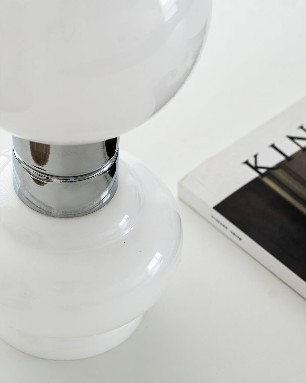 Modern Glass Table Lamp  White Globe Chrome Accent - Product detail 4