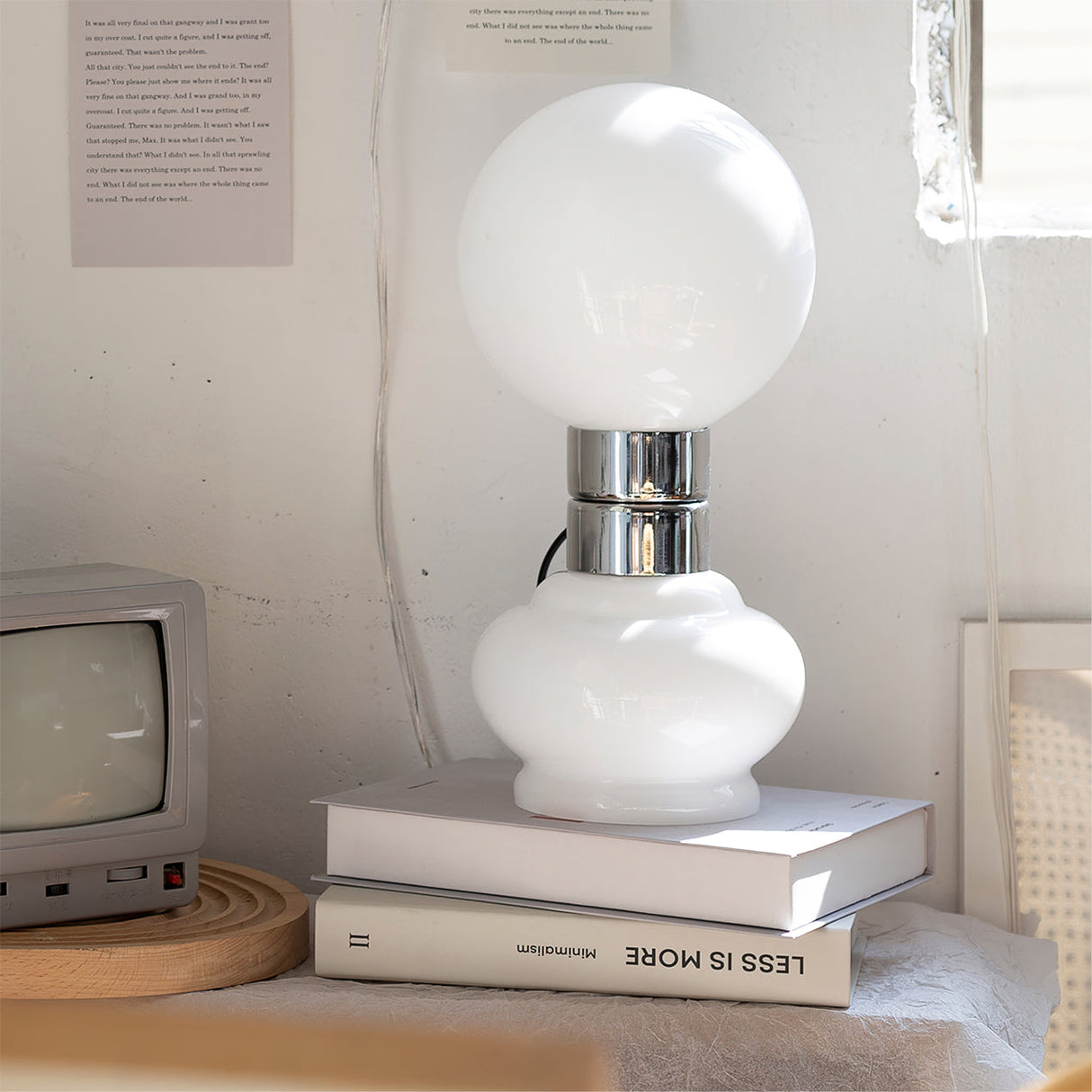 Modern Glass Table Lamp  White Globe Chrome Accent - Detailed view