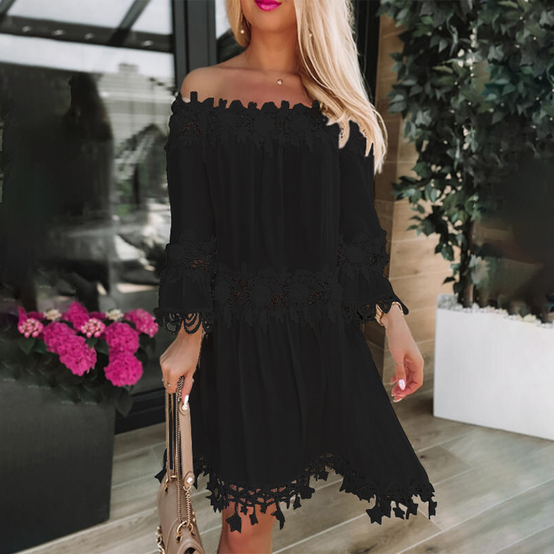 Lace Off Shoulder Summer Dress  White Floral Crochet Trim - Product detail 4