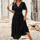 Elegant Wrap Midi Dress  Flutter Sleeve V-Neck Design - Product detail 4