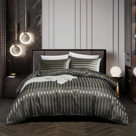 Luxury Satin Bedding Set  Striped Metallic Design - Product showcase