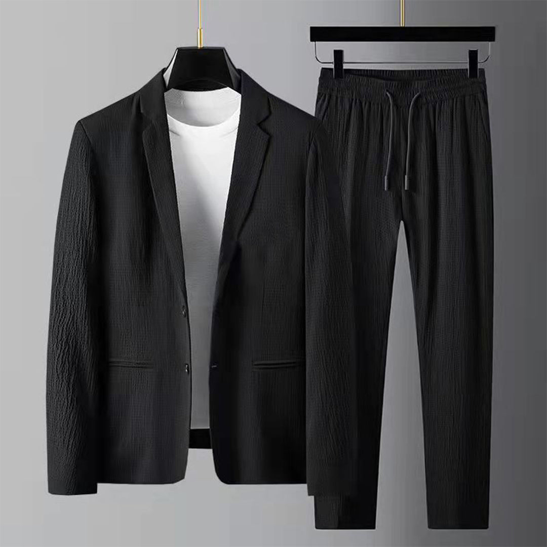 Modern Loungewear Set  Textured Polyester Blazer and Pants - Product showcase
