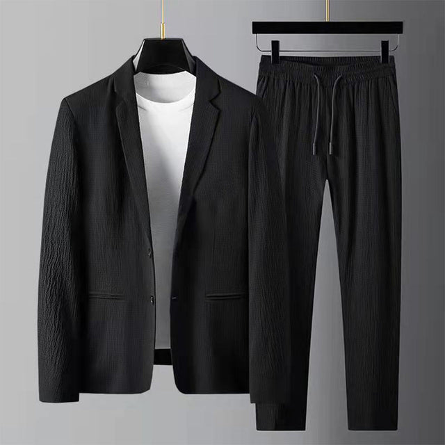 Modern Loungewear Set  Textured Polyester Blazer and Pants - Product showcase