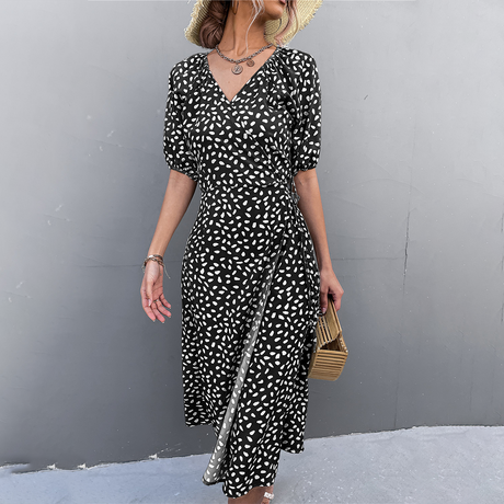 Floral Wrap Midi Dress  Sage Green Spotted Pattern - Product detail 7