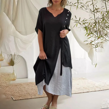 Casual V-Neck Midi Dress  Flowy Button Detail Design - Product detail 5
