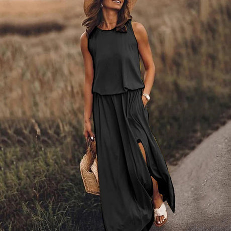 Casual Maxi Dress  Sleeveless Split Design with Pockets - Product showcase