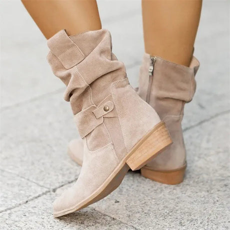 Suede Ankle Boots  Slouchy Western Mid-Calf Design - Product showcase
