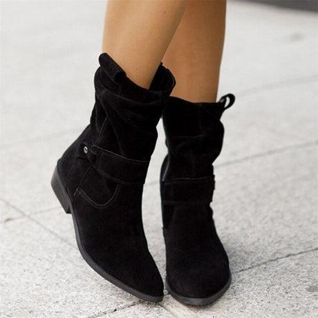 Suede Ankle Boots  Slouchy Western Mid-Calf Design - Detailed view