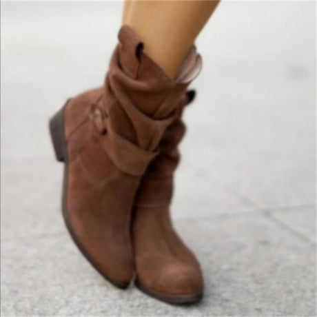 Suede Ankle Boots  Slouchy Western Mid-Calf Design - Product example