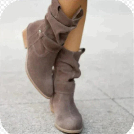 Suede Ankle Boots  Slouchy Western Mid-Calf Design - Product detail 4