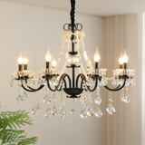 French Crystal Chandelier  Black Metal Frame With Crystal Droplets - Detailed view