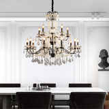 French Crystal Chandelier  Black Metal Frame With Crystal Droplets - Product example