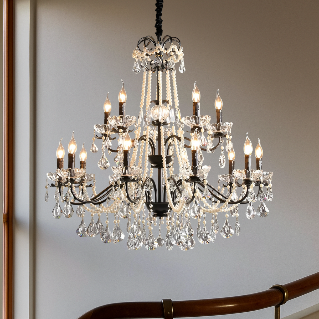 French Crystal Chandelier  Black Metal Frame With Crystal Droplets - Product detail 5
