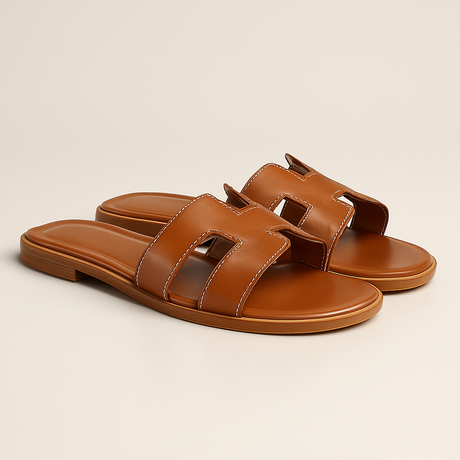 Classic H Slide Sandals  White Leather with Wooden Sole - Product detail 9