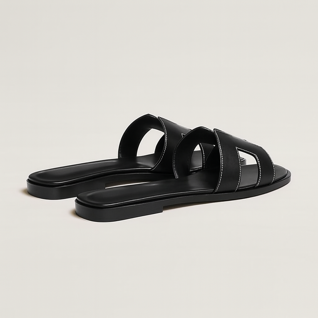 Classic H Slide Sandals  White Leather with Wooden Sole - Product detail 8