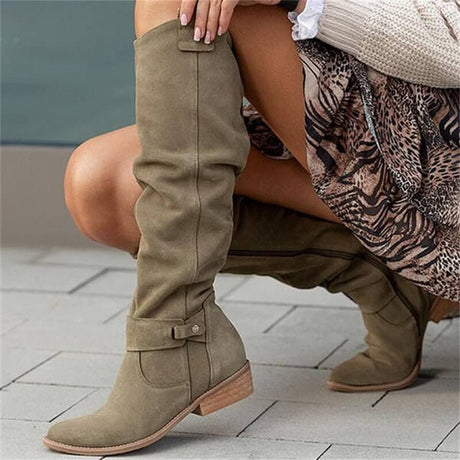 Suede Knee High Boots  Classic Slouch Design With Side Buckle - Product example