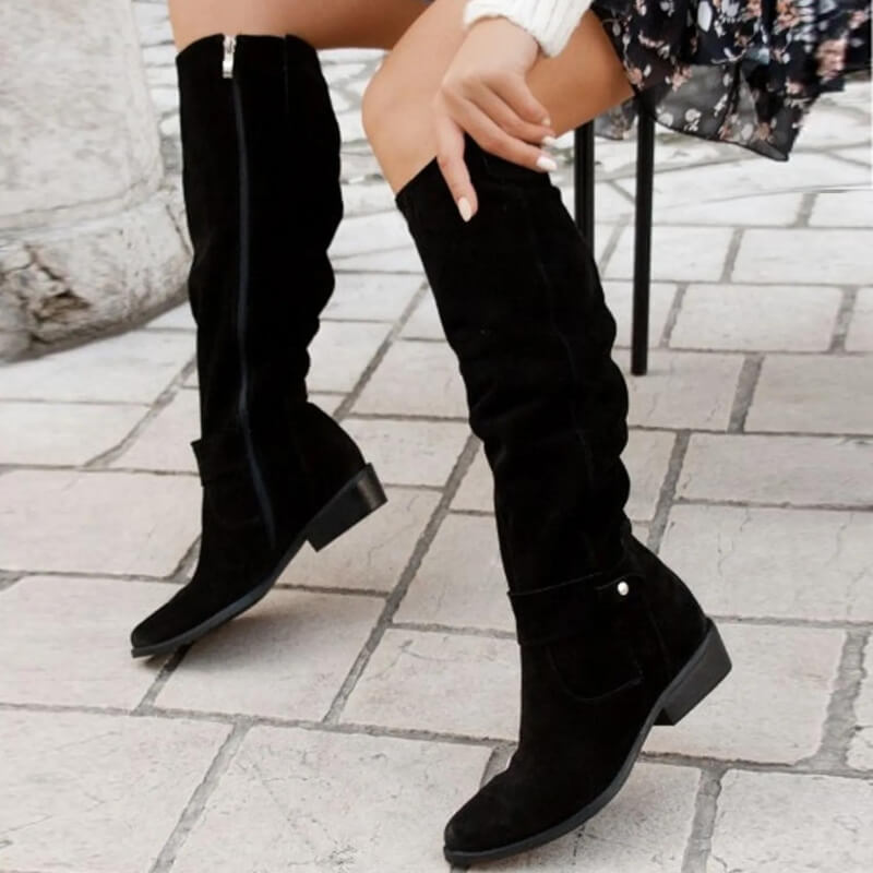 Suede Knee High Boots  Classic Slouch Design With Side Buckle - Product detail 4