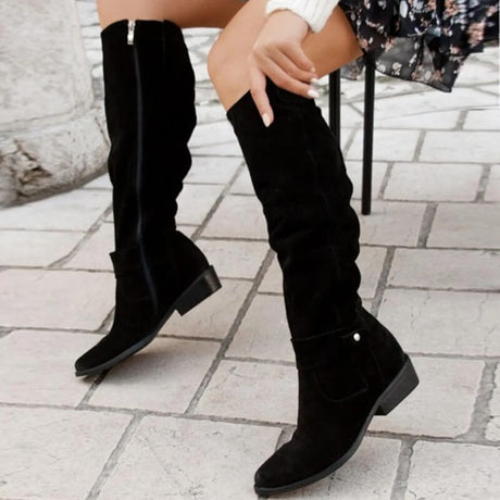 Suede Knee High Boots  Classic Slouch Design With Side Buckle - Product detail 4