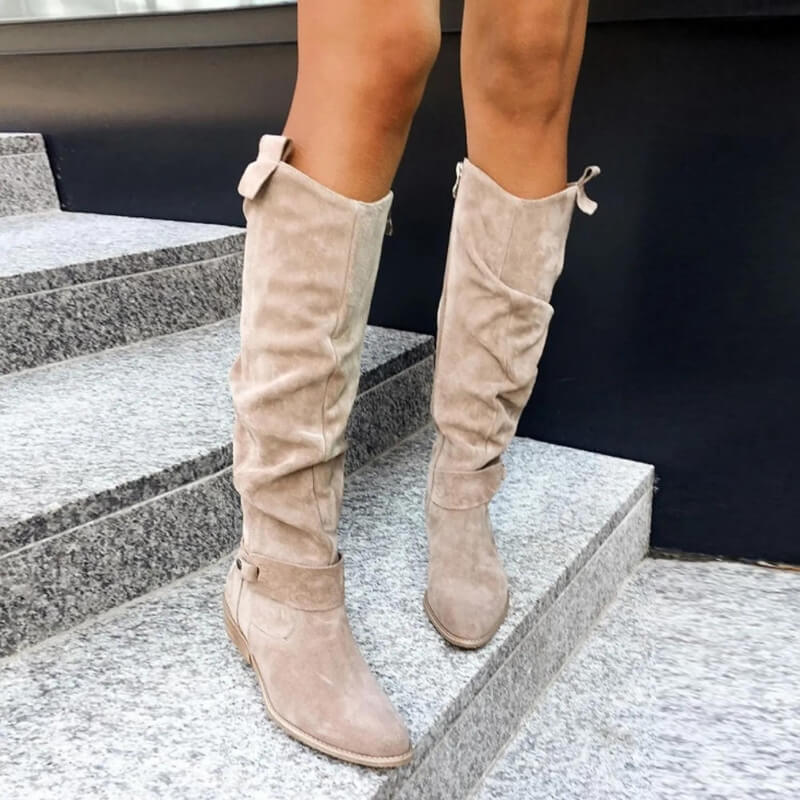 Suede Knee High Boots  Classic Slouch Design With Side Buckle - Product detail 5