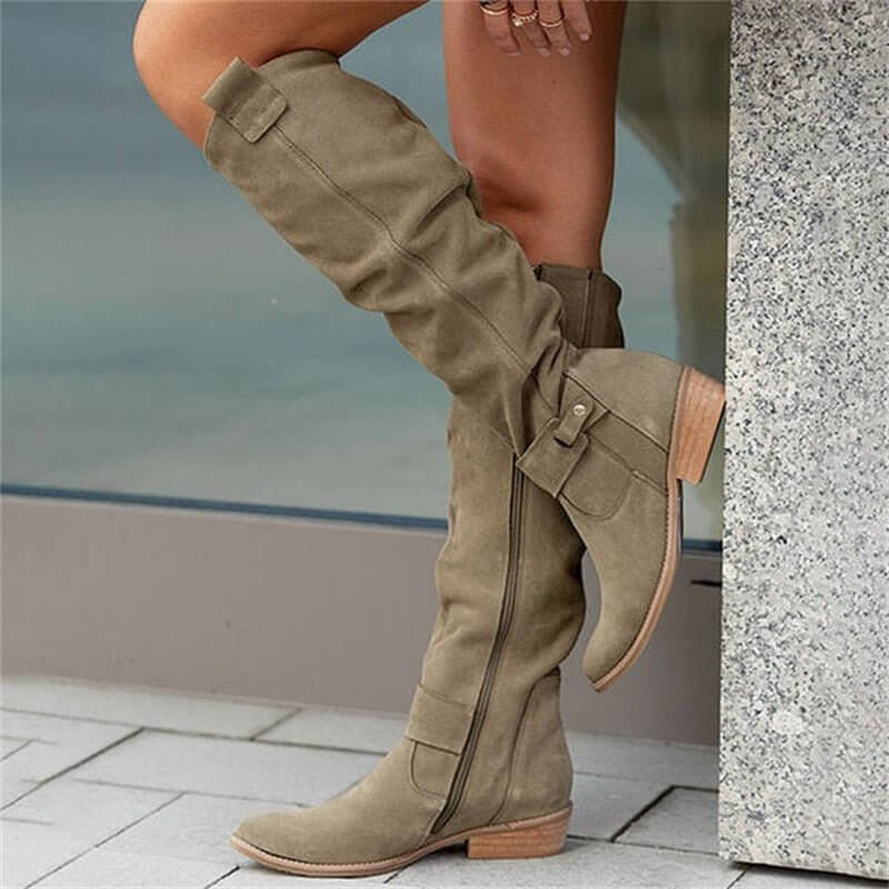 Suede Knee High Boots  Classic Slouch Design With Side Buckle - Product detail 6