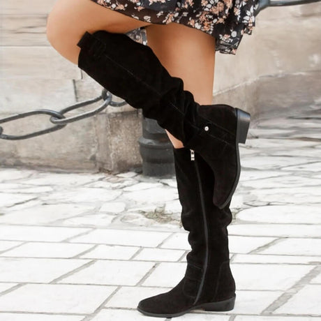 Suede Knee High Boots  Classic Slouch Design With Side Buckle - Product detail 7