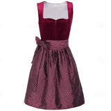 Velvet Dirndl Dress  Burgundy Bodice With Patterned Apron - Detailed view