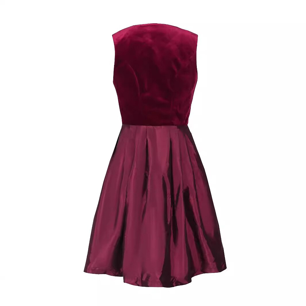 Velvet Dirndl Dress  Burgundy Bodice With Patterned Apron - Product detail 5