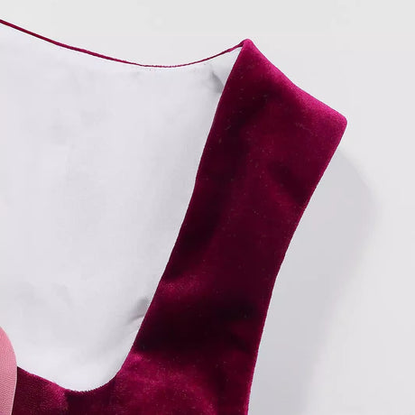 Velvet Dirndl Dress  Burgundy Bodice With Patterned Apron - Product detail 7
