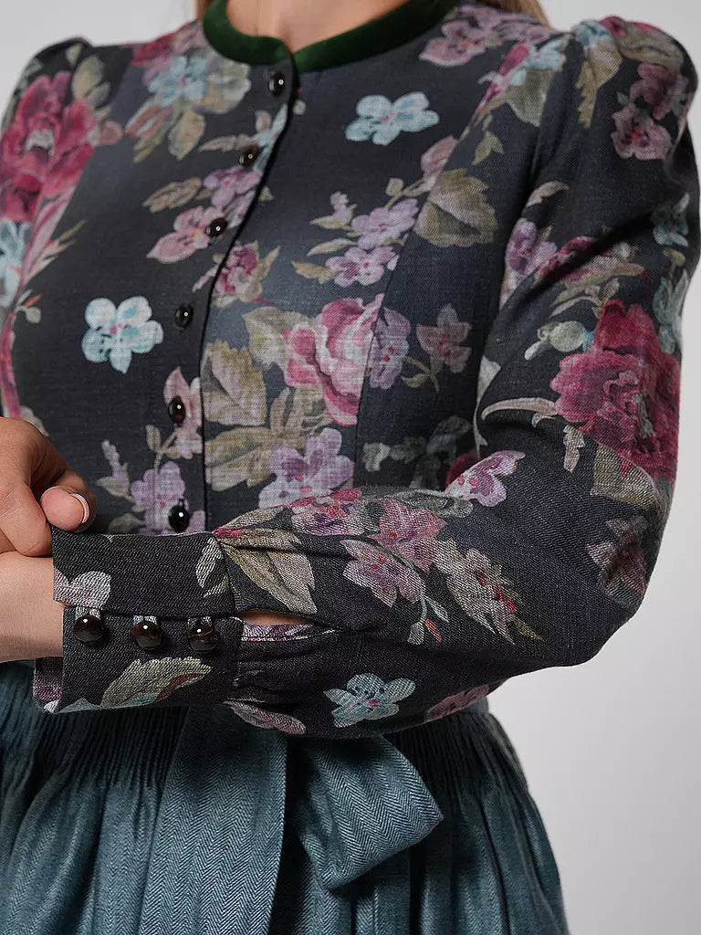 Vintage Floral Dirndl Dress  Black Traditional Bavarian Design With Sage Apron - Product detail 4