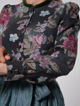 Vintage Floral Dirndl Dress  Black Traditional Bavarian Design With Sage Apron - Product detail 4