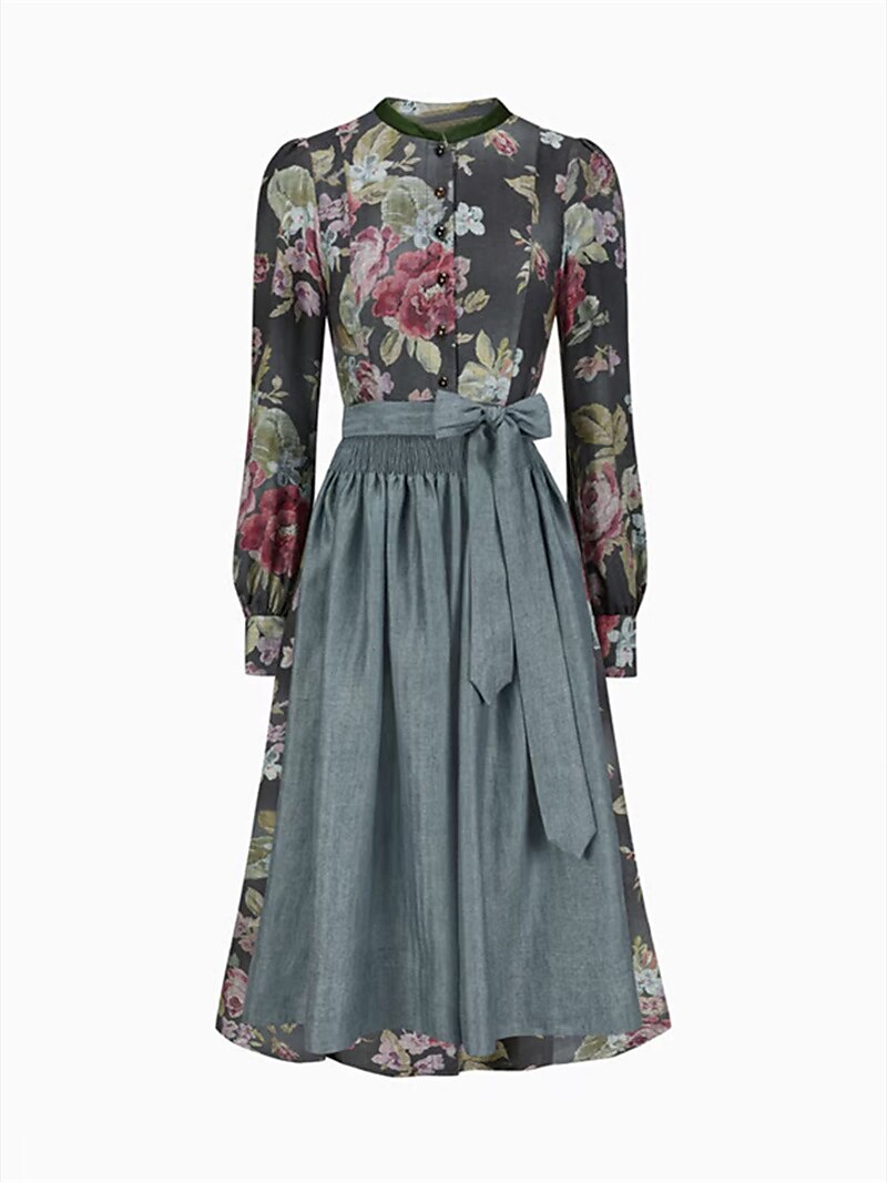 Vintage Floral Dirndl Dress  Black Traditional Bavarian Design With Sage Apron - Product detail 5