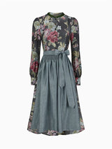 Vintage Floral Dirndl Dress  Black Traditional Bavarian Design With Sage Apron - Product detail 5