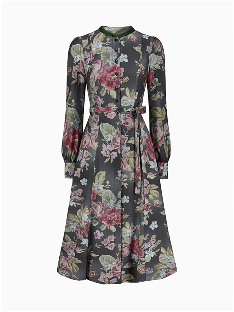 Vintage Floral Dirndl  Dark Botanical Print With Sage Apron - Product detail 6