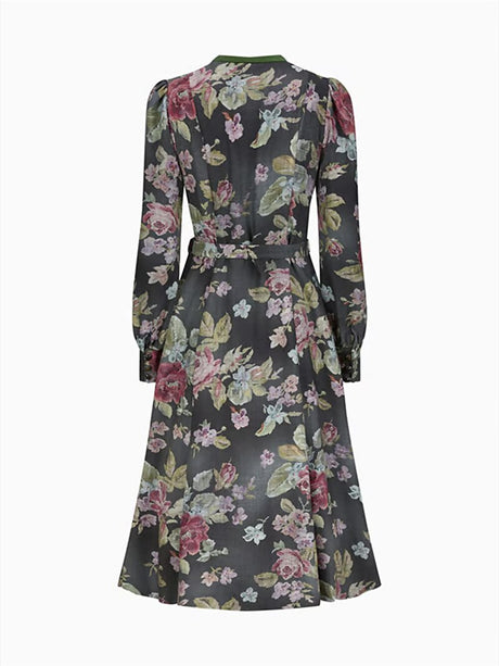 Vintage Floral Dirndl Dress  Black Traditional Bavarian Design With Sage Apron - Product detail 7
