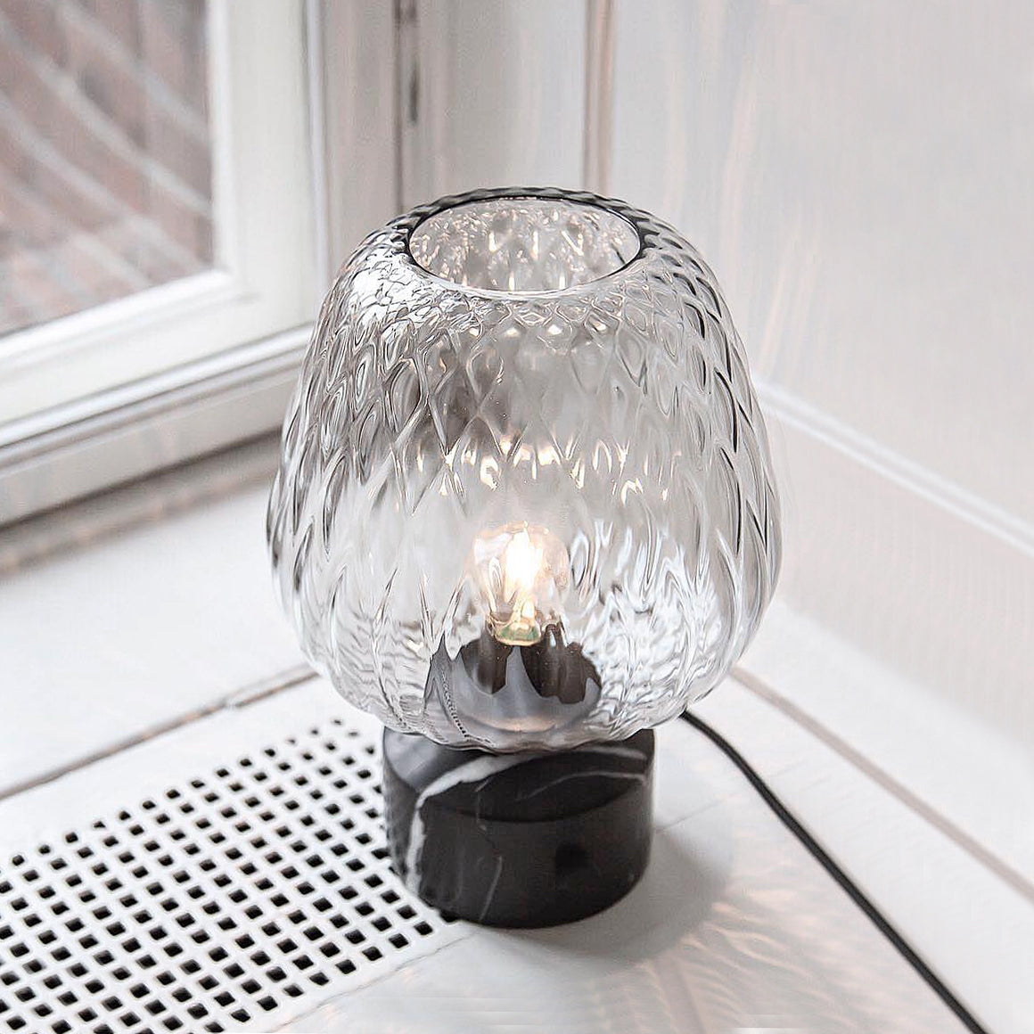 Modern Table Lamp  Quilted Glass Marble Base - Detailed view