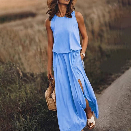 Casual Maxi Dress  Sleeveless Split Design with Pockets - Product detail 8