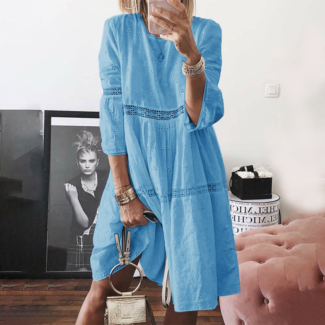 Cotton Lace Summer Dress  Embroidered Floral Eyelet Design - Product example