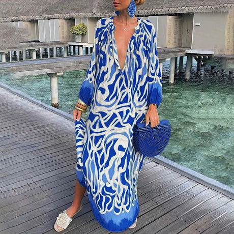 Boho Summer Maxi Dress  Green Abstract Print Design - Product detail 10