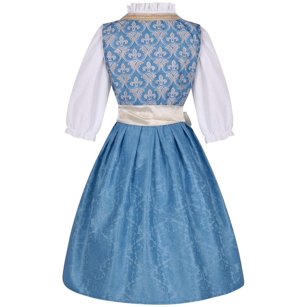Traditional Dirndl Dress  Royal Blue Floral Embroidery With Lace Apron - Product detail 4