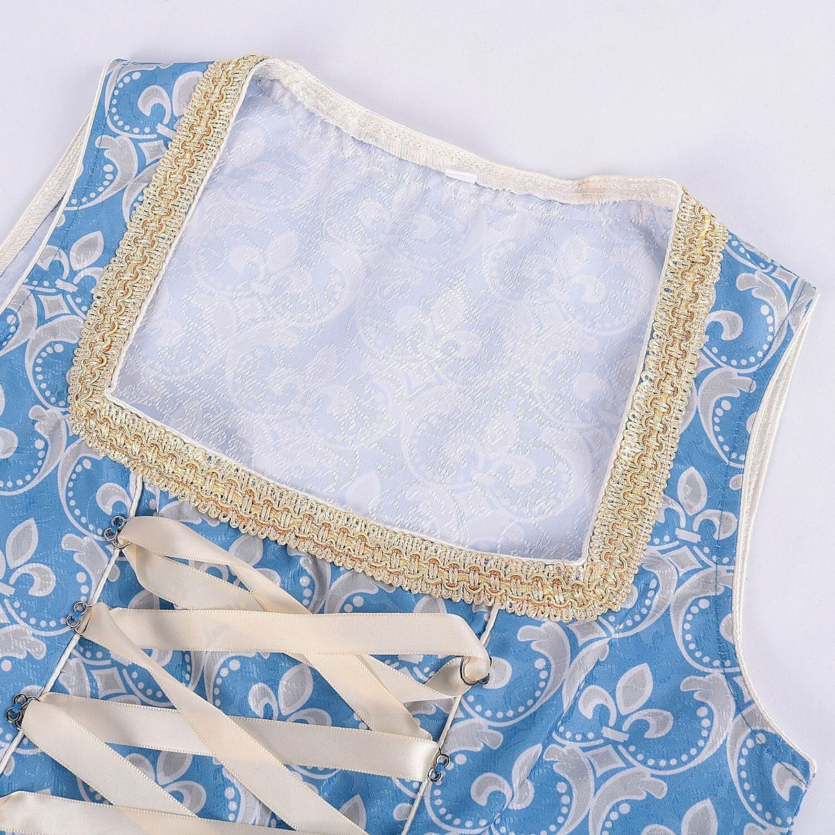 Traditional Dirndl Dress  Royal Blue Floral Embroidery With Lace Apron - Product detail 5