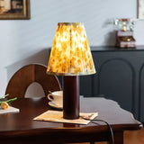 Mid Century Table Lamp  Wooden Base with Floral Shade - Detailed view