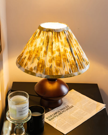 Mid Century Table Lamp  Wooden Base with Floral Shade - Product example