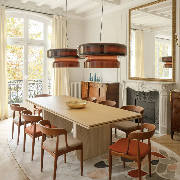 Nordic Glass Pendant Light  Retro Brown Drum Shade Design - Product showcase
