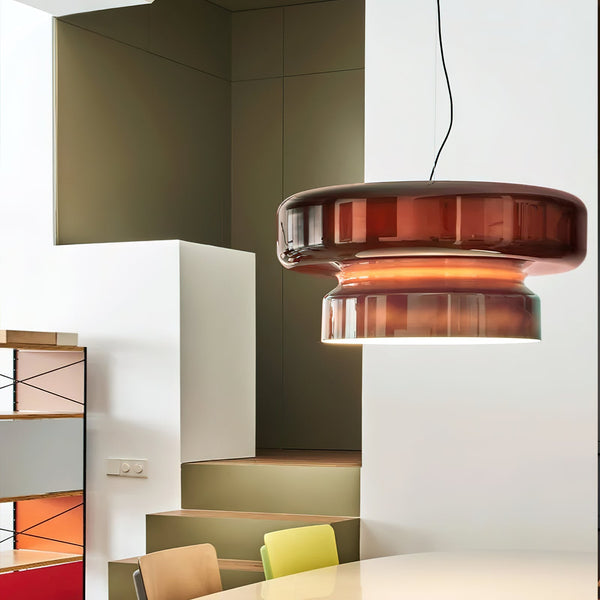 Nordic Glass Pendant Light  Retro Brown Drum Shade Design - Product detail 5