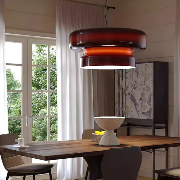Nordic Glass Pendant Light  Retro Brown Drum Shade Design - Product detail 6