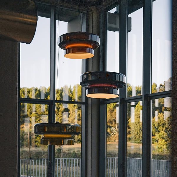 Nordic Glass Pendant Light  Retro Brown Drum Shade Design - Product detail 12