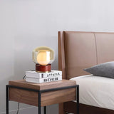 Modern Glass Table Lamp  Walnut Base with Amber Shade - Product detail 15