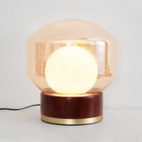 Modern Glass Table Lamp  Walnut Base with Amber Shade - Product detail 6