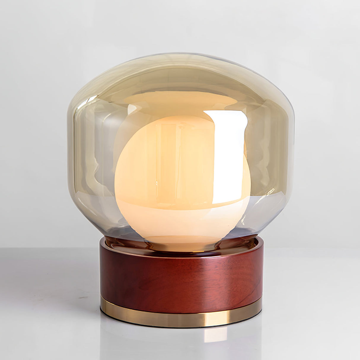 Modern Glass Table Lamp  Walnut Base with Amber Shade - Product detail 33